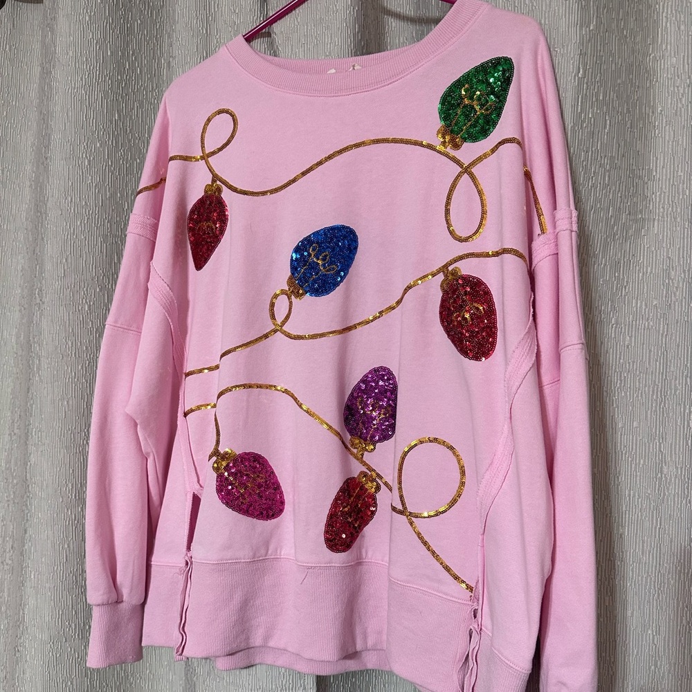Sequins Christmas Lights Oversized Pink Sweatshirt from Peach Love California